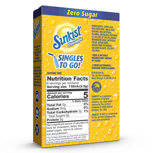 0.53 OZ, 6 Count (Pack 12) Sunkist Soda Pineapple Singles To Go Drink Mix