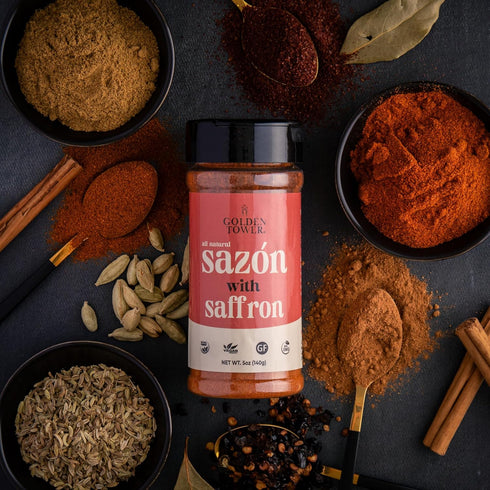 Golden Tower Sazon with Saffron - Sazón Seasoning, All Natural ingredients, Non-GMO, No-MSG, Gluten Free, Vegan, 5oz Pack