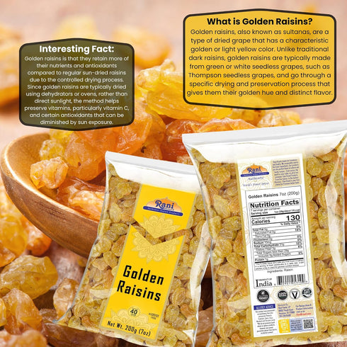 7oz (200g) Rani Golden Raisins ~ All Natural | Gluten Friendly | NON-GMO | Kosher | Vegan | Product of USA
