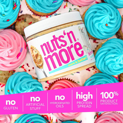 (15oz Nuts N More Birthday Cake Peanut Butter Spread - High Protein, Low Carb, Low Sugar, Gluten Free, Non-GMO