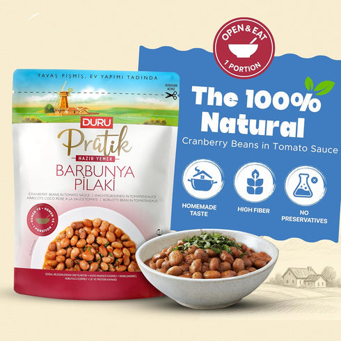14,1 100% Duru Cranberry Beans in Tomato Sauce, Ounces, Open and Eat, Natural, BPA Free, No Trans Fat, Non-GMO, No