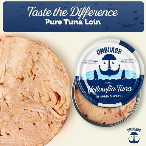 12 Pack 5 Oz 24g ONBOARD Premium Yellowfin Tuna in Spring Water - Solid Light Cans Sustainably Wild Caught Canned Tuna