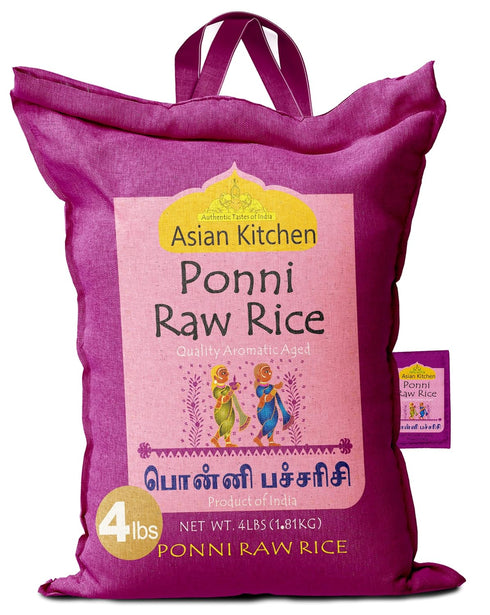 Asian Kitchen Ponni Raw Rice 4-Pound Bag, 4lbs (1.81kg) Short Grain Rice