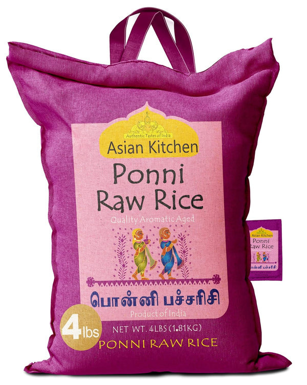 Asian Kitchen Ponni Raw Rice 4-Pound Bag, 4lbs (1.81kg) Short Grain Rice