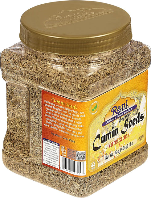 16oz (1lb) 454g Rani Cumin Seeds Whole (Jeera) Spice PET Jar ~ All Natural | Gluten Friendly | NON-GMO | Kosher | Vegan