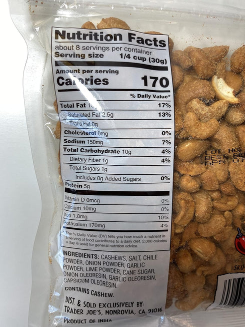 Trader Joe's 8 oz Chile & Garlic Cashew
