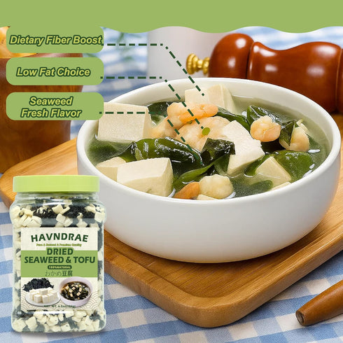 6.5oz Dried Wakame Seaweed & tofu mix for Miso Soup, Japanese Soup Kit - Instant, Vegan, High Protein for Ramen, Udon