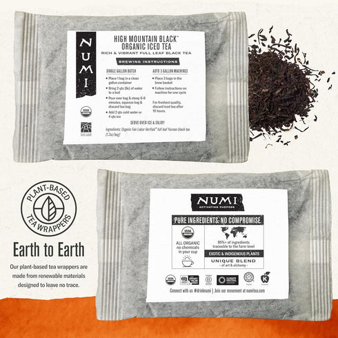 24 Count Numi Organic High Mountain Black Iced Tea, Gallon Pouch, Rich and Vibrant Full-Leaf Tea, Caffeinated