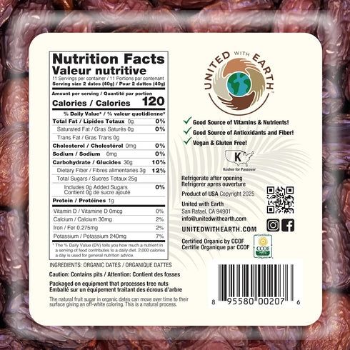 1lb (4-pack) United With Earth Organic Medjool Dates - | Non-GMO, Gluten-Free, Vegan, Paleo, Certified Organic