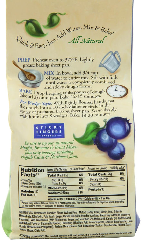 Sticky Fingers 15-Ounces (Pack 3) Wild Blueberry Scone Mix