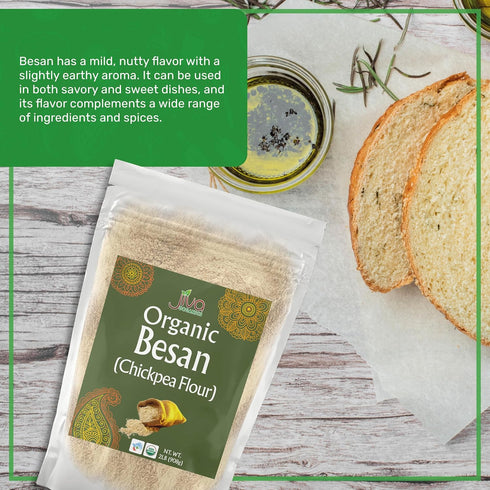 2 Packed Jiva Organics Organic Chickpea Flour, Besan Pound - Non-GMO, Gram Flour Fine - Vacuum