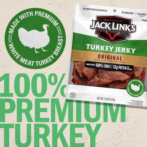 2.85 oz 12g 100% Jack Link's Original Turkey Jerky - Bag - Ready to Eat Protein Snack - Protein per Serving - Made