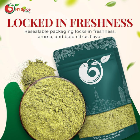 8 NY Spice Shop Ground Makrut Lime Leaves - Ounce Finely Kaffir Leaves Powder - Kaffir Leaf Fresh - Makrut Pepper