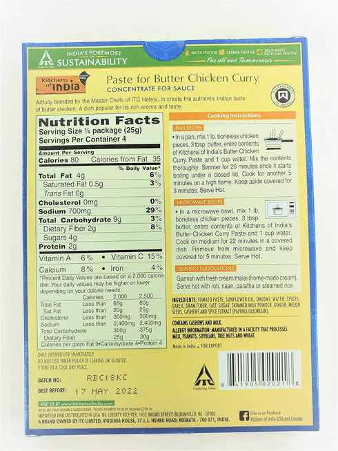 3.5 Kitchens Of India Paste for Butter Chicken Curry, Ounce