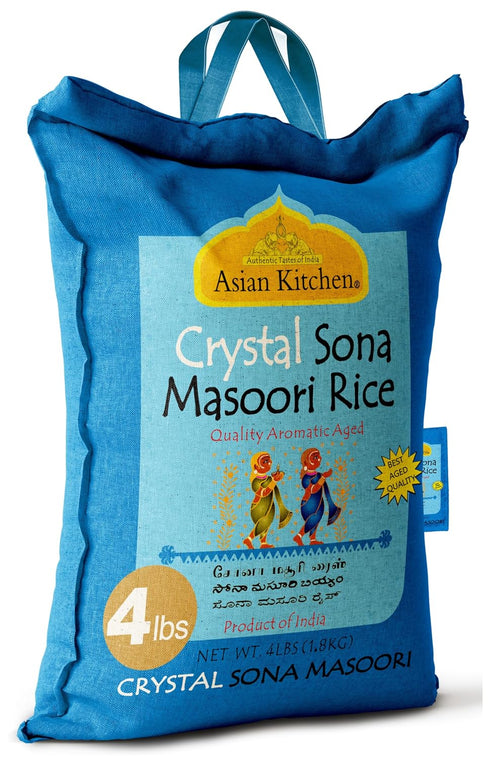 4-Pound 4lbs (1.81kg) Asian Kitchen Crystal Sona Masoori Aged Rice Bag, Short Grain Rice ~ All Natural | Gluten