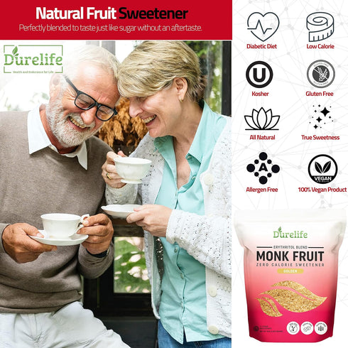 1:1 3 lb (Packaging Durelife Golden Monk Fruit Sweetener, Sugar Replacement, Keto Diet Friendly, Zero Calorie, Kosher