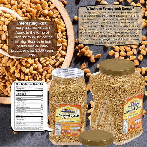 128oz (8lbs) 3.62kg Rani Fenugreek (Methi) Seeds Whole Bulk PET Jar, Trigonella foenum graecum ~ All Natural | Vegan |
