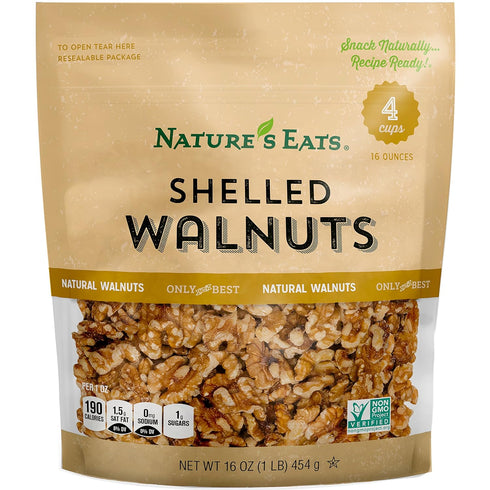 Natures Eats Shelled Walnuts 16 oz - 100% Natural Raw Walnut Halves