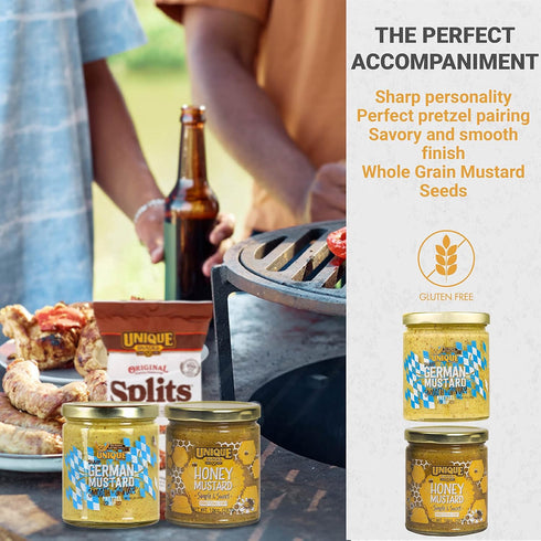 2-Pack 1 1 Unique Snacks Variety Mustard Dips and Spreads, German Mustard and Honey Mustard, Non-GMO, Flavorful