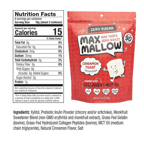 6 Pack Max Mallow Sugar Free Marshmallows - Keto Friendly, Perfect for S'mores, Hot Chocolate, and Baking with Zero