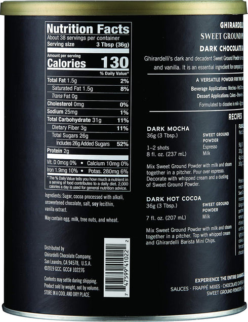3 Ghirardelli Sweet Ground Dark Chocolate & Cocoa Powder, Pound Can with Ghirardelli Stamped Barista Spoon