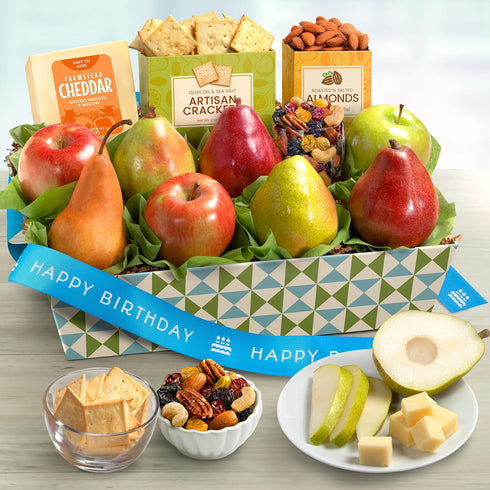 Fruitfully Classic Fresh Fruit Basket with Cheese and Nuts - Happy Birthday Edition