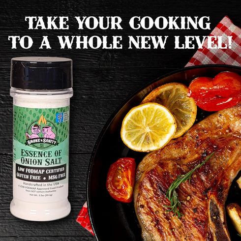 Smoke n Sanity Essence of Onion Salt, Certified Low FODMAP Seasonings, Gluten Free, Kosher, Dairy Free, 3.5 Ounce Shaker