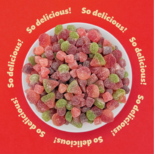1 Gummies Sour Fruit Jelly Candy Mix | Pound Bag | Vegan with Real Fruit Puree | Cherry, Watermelon, Peach | Gelatin
