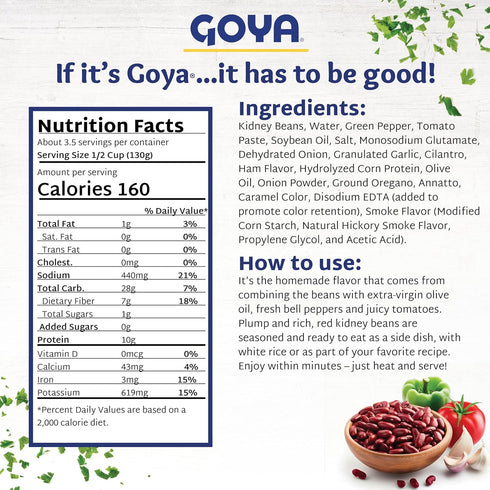 Pack 2 (15 oz Goya Red Kidney Beans Canned in Sauce (Guisadas), Ready-to-Serve, Rich and Hearty, Pantry Staple
