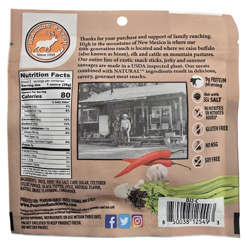 Pack 2 PEARSON RANCH Duck Jerky of Exotic Meat Jerky, Gluten-Free, Low-Carb, MSG-Free, High-Protein Grass-Fed, Paleo