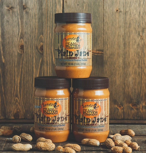 Saratoga Peanut Butter Company 2 16 JARS Plain Jane Creamy Peanut Butter, All Natural, Ounce Jar, Vegan, Gluten Free