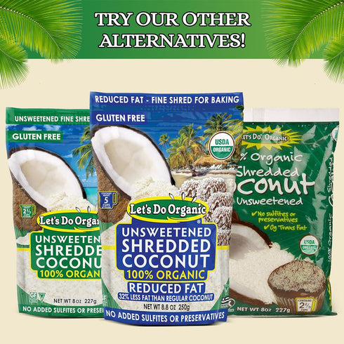Lets Do Organic Shredded Coconut Unsweetened, 8.8 Oz (Pack of 1) - Reduced Fat Coconut Shreds