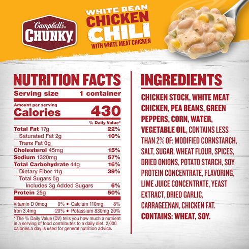 15.25 oz Campbells Chunky White Bean Chicken Chili, Bowl