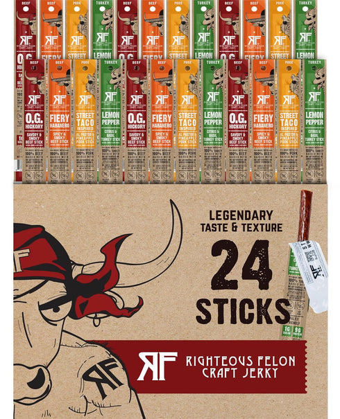 Righteous Felon Variety Meat Sticks | 100% Grass Fed Beef, Turkey &