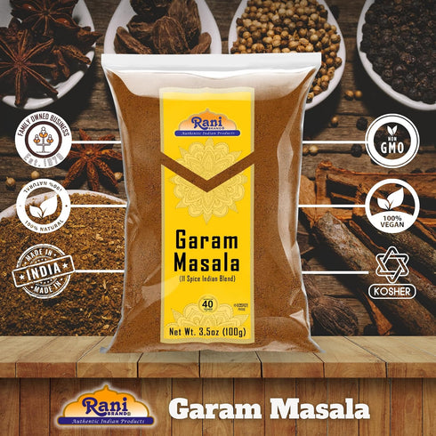 11-Spice 3.5oz (100g) Rani Garam Masala Indian Blend ~ All Natural, Salt-Free | Vegan | No Colors | Gluten Friendly |