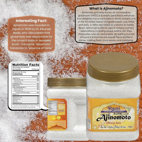 Rani Ajinomoto (Chinese Salt), 26.3oz (1.65lbs) 750g PET Jar, Umami Seasoning