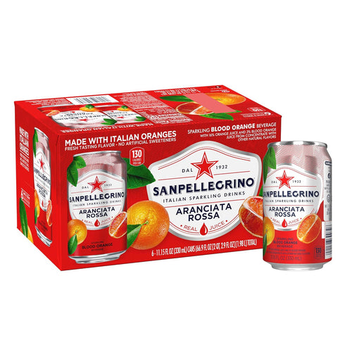 11.15 Oz 6 Pack Sanpellegrino, Aranciata Rossa Orange Sparkling Fruit Beverage, Fl Cans