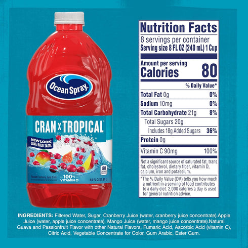 64 Oz (Pack 8) Ocean Spray Cran-Tropical Cranberry Tropical Juice Drink, Fl Bottle