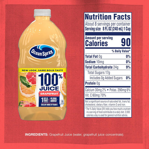 100% 60 (Pack 8) Ocean Spray Juice, Grapefruit, Ounce
