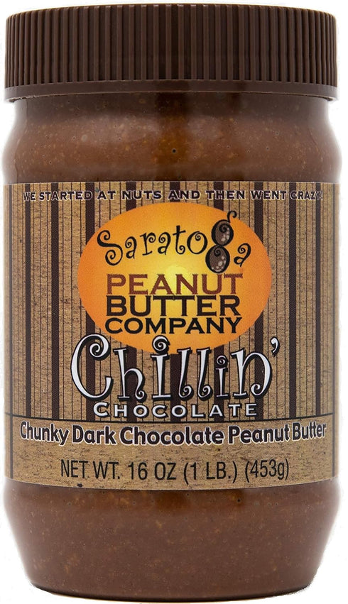 Saratoga Peanut Butter Company 16 Chillin Chocolate - Dark Chocolate Chunky Peanut Butter. Ounce Jar. Low sugar, Low