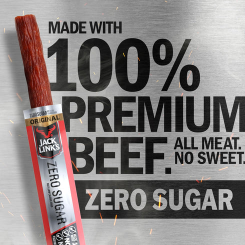 0.92 oz 5g 100% Beef,(Pack 40) Jack Link's Original Zero Sugar Beef Sticks - Meat Sticks - Ready to Eat Protein Snacks