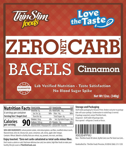 2 Pack (6 Pack) ThinSlim Foods Keto Bagels | Keto Bread Alternative | Low Carb Cinnamon, Diet Bagels Per Keto Friendly
