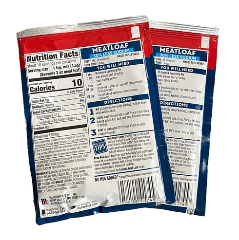 30% (Pack 2) 1.25 oz Packets McCormick Meat Loaf Less Sodium Seasoning Mix