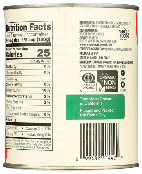 365 28 (Pack 3) by Whole Foods Market, Tomatoes Whole Peeled Organic, Ounce