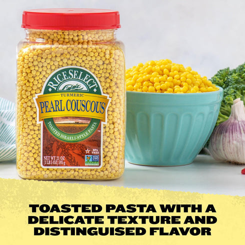 21-Ounce (Pack 1) RiceSelect Pearl Couscous with Turmeric, Israeli-Style Wheat Couscous Pasta, Non-GMO, Jar