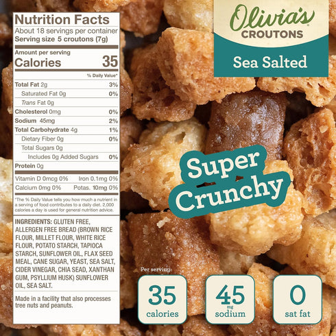 1 1 4.5 Oz (Pack 2) Olivias Gluten Free Croutons Combo For Salads Gluten Free Garlic and Gluten Free Sea Salt Flavored