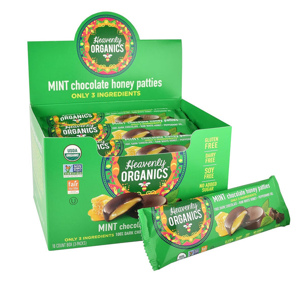 Heavenly Organics Mint Chocolate Honey Patties, (16 Per Box) Made with 100%