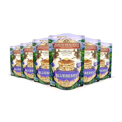 14 Oz (Pack 6) Blueberry Pancake & Waffle Mix By Birch Benders, Made With Real Blueberries, Non-Gmo, Just Add Water