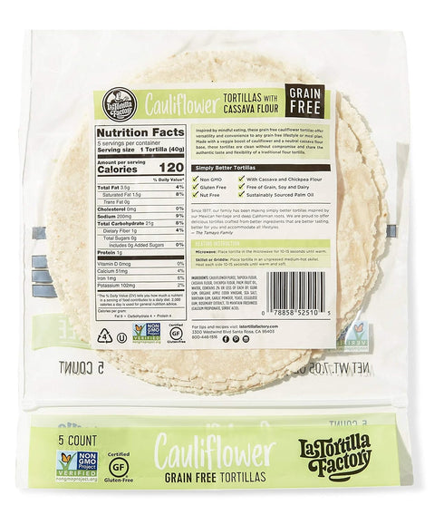 5-Count, 6 Packages La Tortilla Factory Grain-Free Cauliflower Tortillas