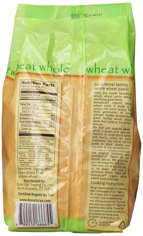16 Oz Bionaturae Organic Pasta, Whole Wheat Penne